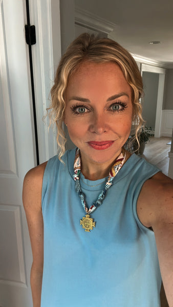 Bali Scarf Necklace with Cross or Benedict Pendant
