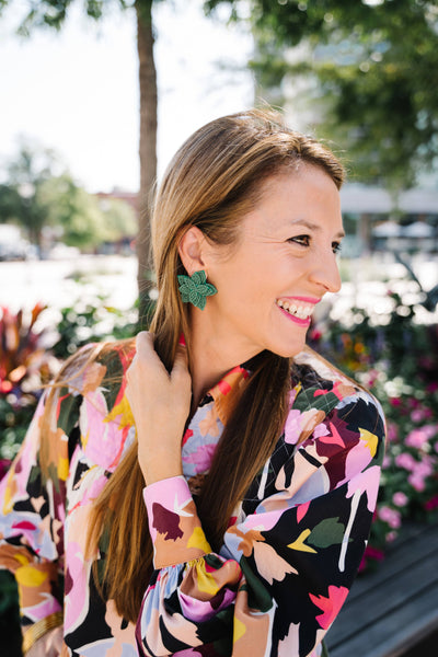 Emerald Flower Stud Earrings