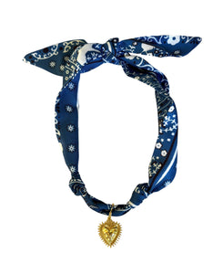 Cheyenne Scarf Necklace with Heart Pendant (Navy or Red)