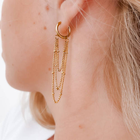 Chain Drop Huggie Hoop Earrings