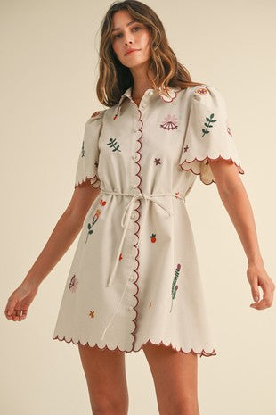 Mira Navy Embroidered Shirt dress