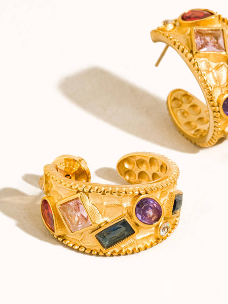 Delmare Vintage Gemstone Hoop Earrings
