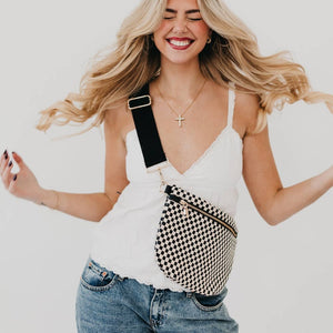 Westlyn Woven Bum Bag (Black/Cream or Light Pink/Cream)