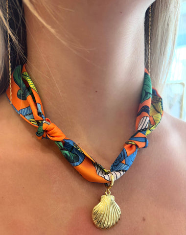 Malibu Scarf Necklace with Shell Charm