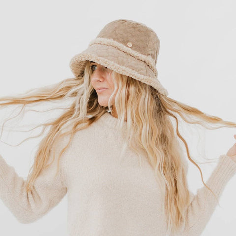 Quilted Fur Trim Bucket Hat