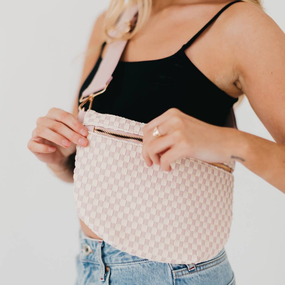 Westlyn Woven Bum Bag (Black/Cream or Light Pink/Cream)