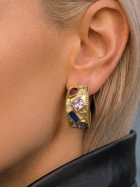 Delmare Vintage Gemstone Hoop Earrings