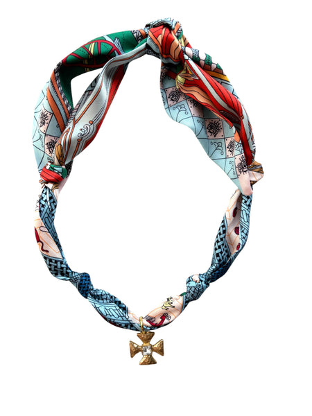 Bali Scarf Necklace with Cross or Benedict Pendant