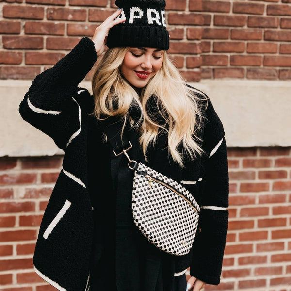 Westlyn Woven Bum Bag (Black/Cream or Light Pink/Cream)