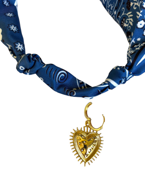 Cheyenne Scarf Necklace with Heart Pendant (Navy or Red)