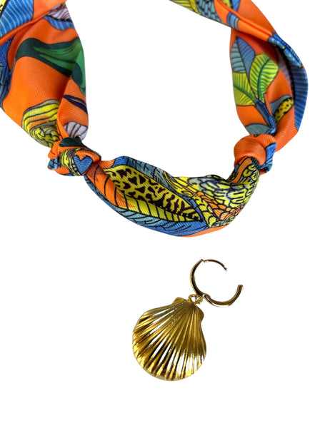 Malibu Scarf Necklace with Shell Charm