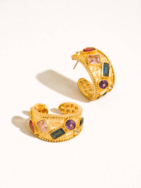 Delmare Vintage Gemstone Hoop Earrings