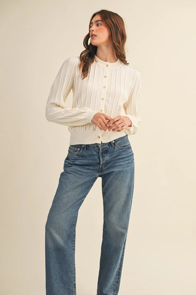 Becks Cream Ribbed Cardigan