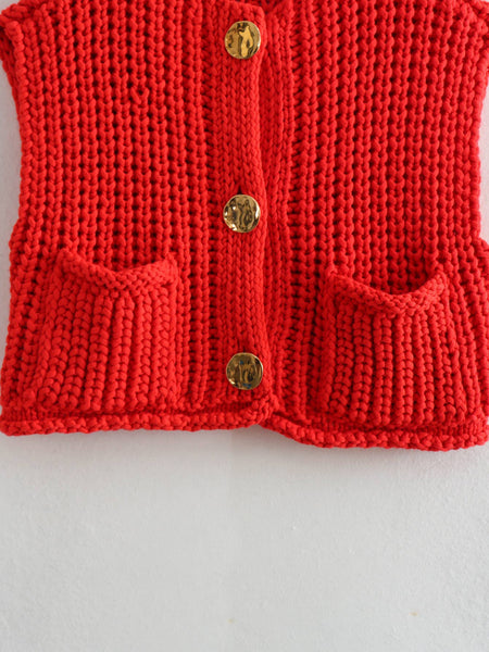 Lacy Chunky Knit Vest (Red or Navy Blue)