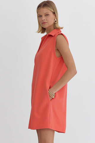 Nelly Collar Dress (Coral or Hot Pink)