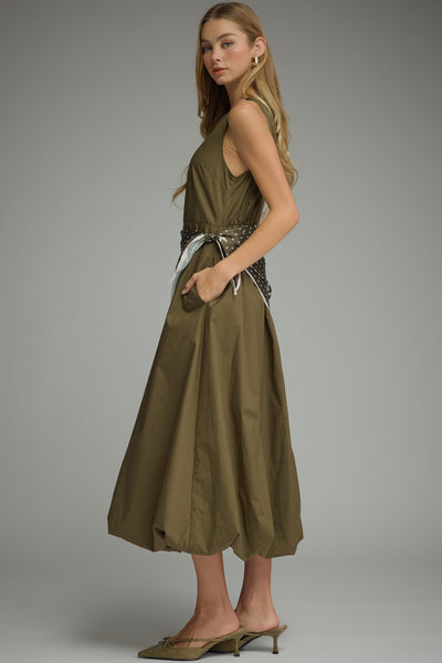 Edith Olive Scarf Dress