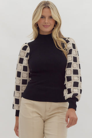 Caroline Checkered Sleeve Sweater