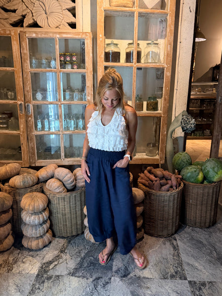 Coco Navy Linen Pant