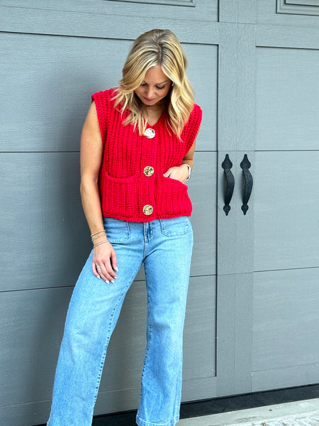 Lacy Chunky Knit Vest (Red or Navy Blue)