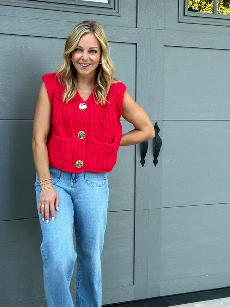 Lacy Chunky Knit Vest (Red or Navy Blue)