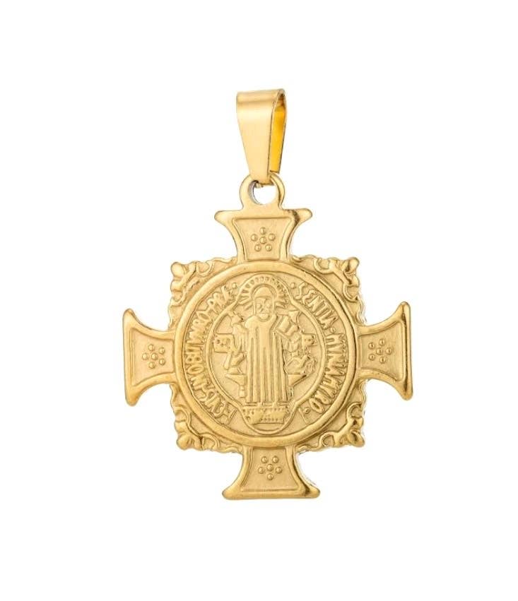 Bali Scarf Necklace with Cross or Benedict Pendant