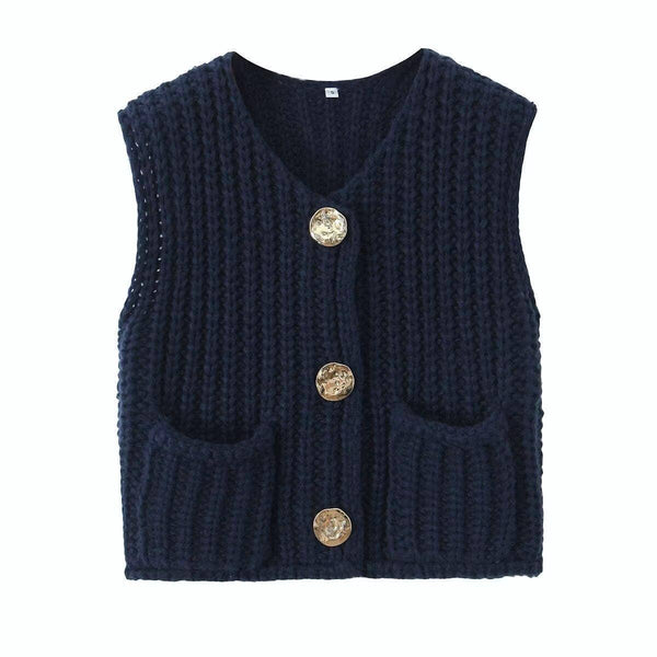 Lacy Chunky Knit Vest (Red or Navy Blue)