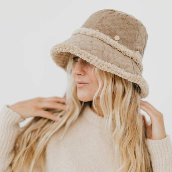 Quilted Fur Trim Bucket Hat