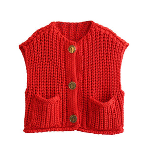 Lacy Chunky Knit Vest (Red or Navy Blue)