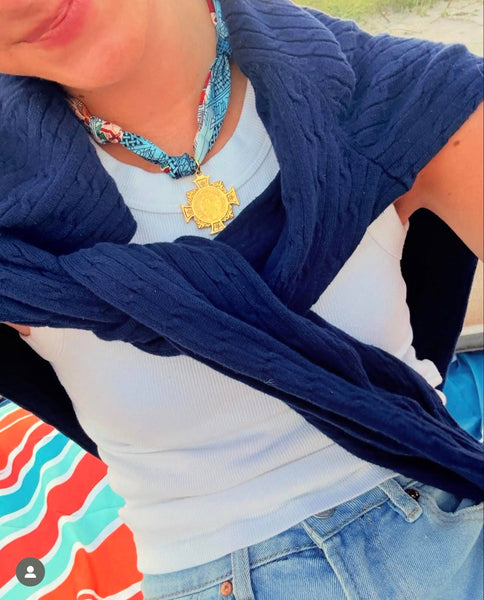 Bali Scarf Necklace with Cross or Benedict Pendant