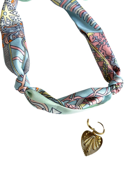 Seaglass Scarf Necklace with Heart Pendant