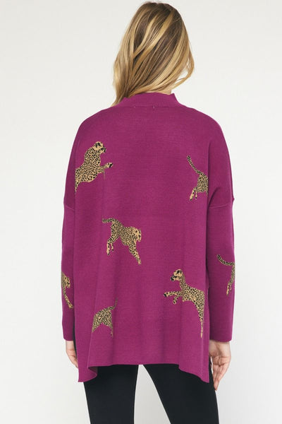 Sawyer Cheetah Print Sweater (Plum or Mocha)