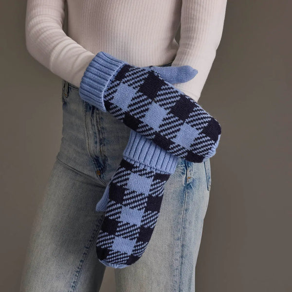 Judy Plaid Blue Plaid Mittens